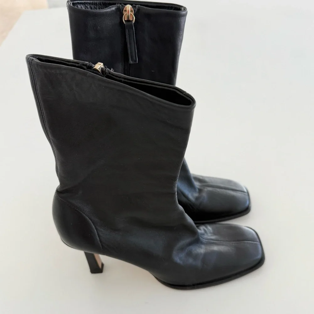 Zara Limited Edition Leather Heeled Square Toe Ankle Boots Size 39/9 - Picture 6 of 7